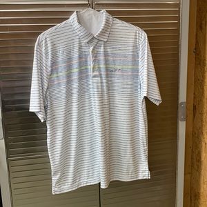 GREGNORMAN - Men’s XL Play Dry, blue white striped collared